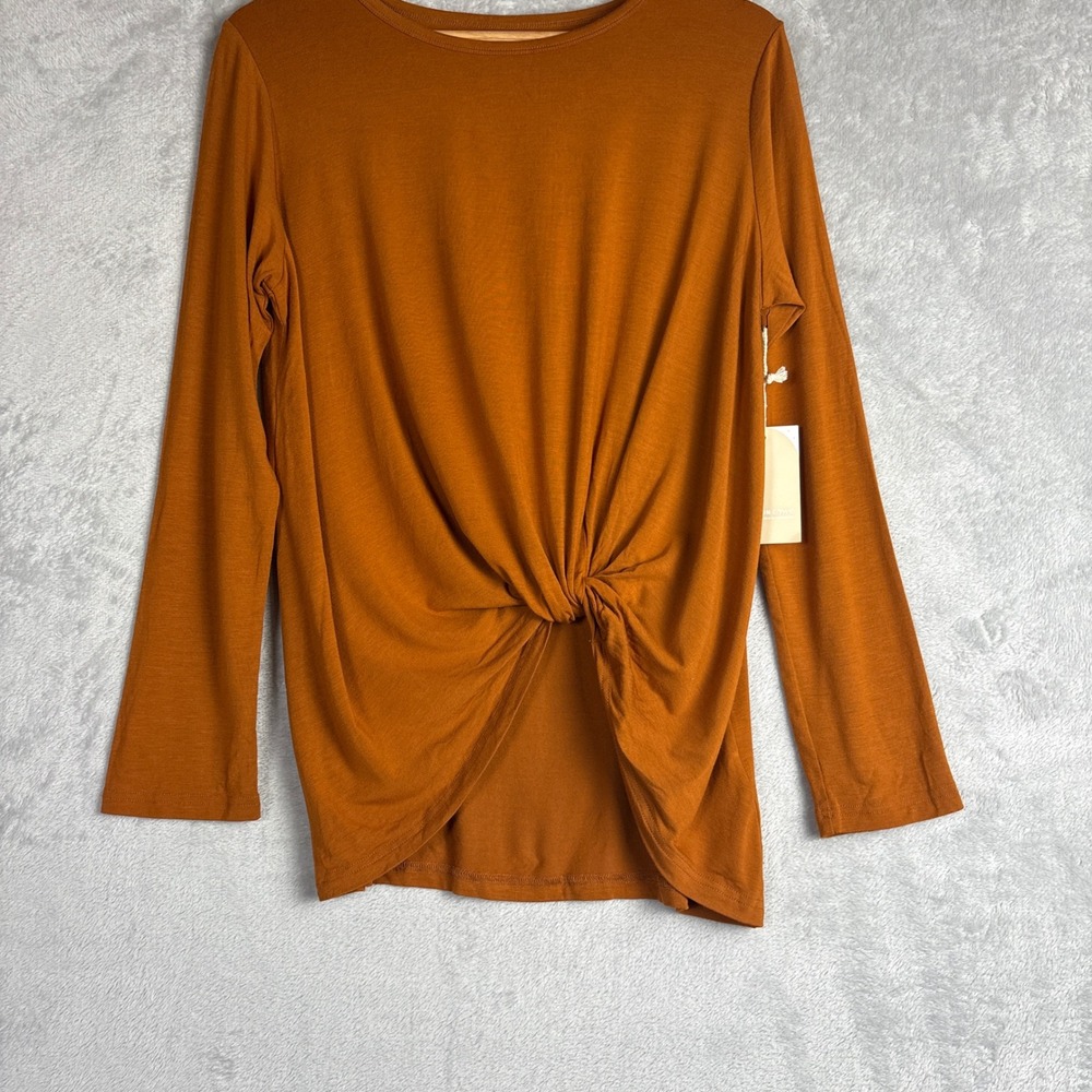 Jackson Rowe Burnt Orange‎ Front Knot Twist Long Sleeve Top Small NWT Rust Modal